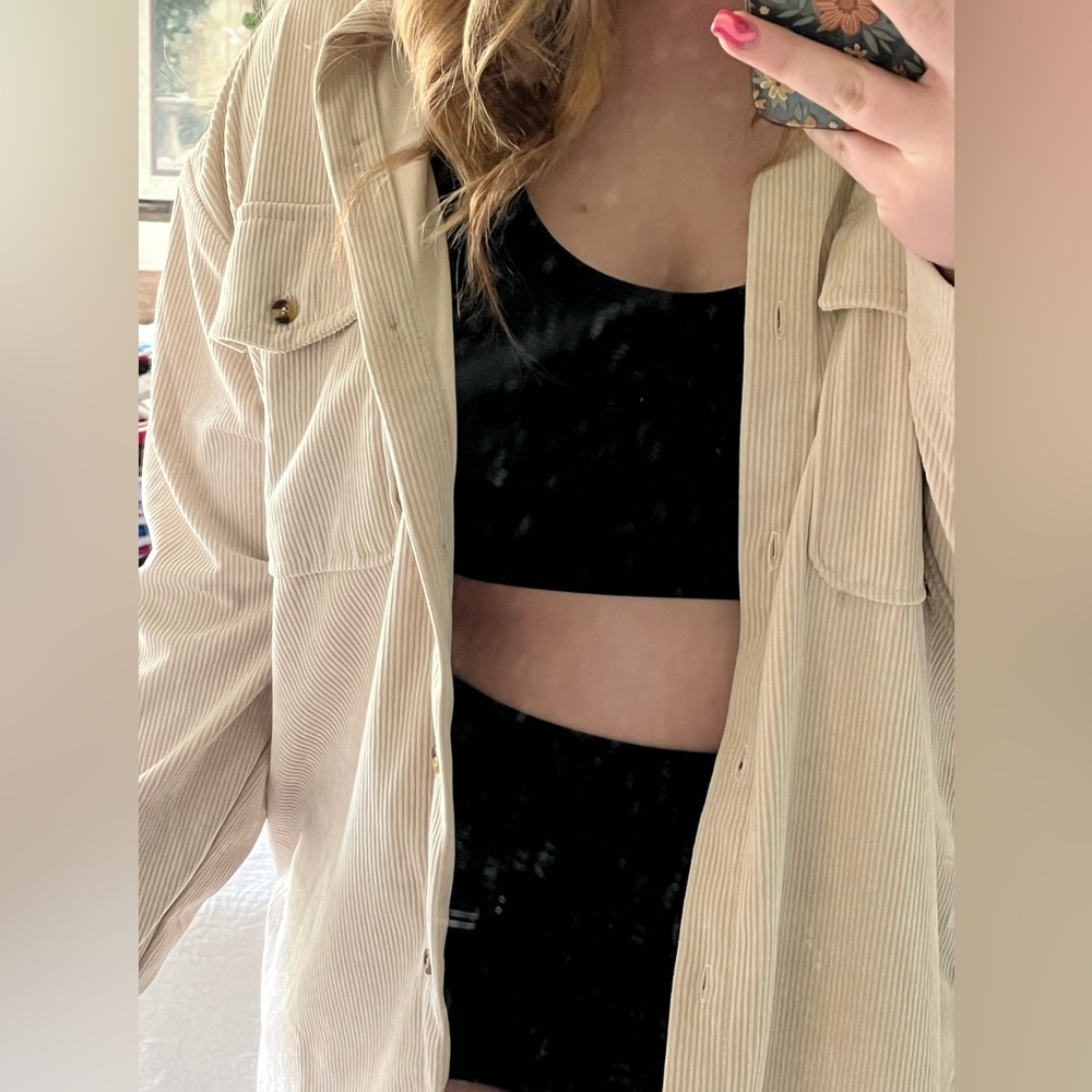 Eden & Olivia Corduroy Beige Button up Jacket